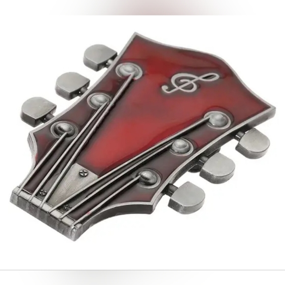 Red Guitar musician belt buckle - Picture 1 of 9